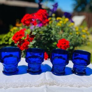 4 Vintage Viking GEORGIAN COBALT BLUE" Flat Tumbler Rocks Glasses 4-oz